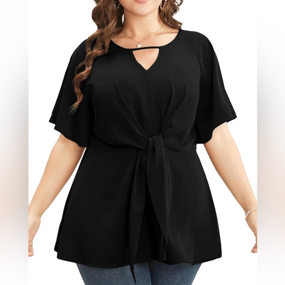 BloomChic Plus Size 2XL Plain Keyhole Knotted Front Ruffle Sleeve Blouse us18-20 - Picture 5 of 5